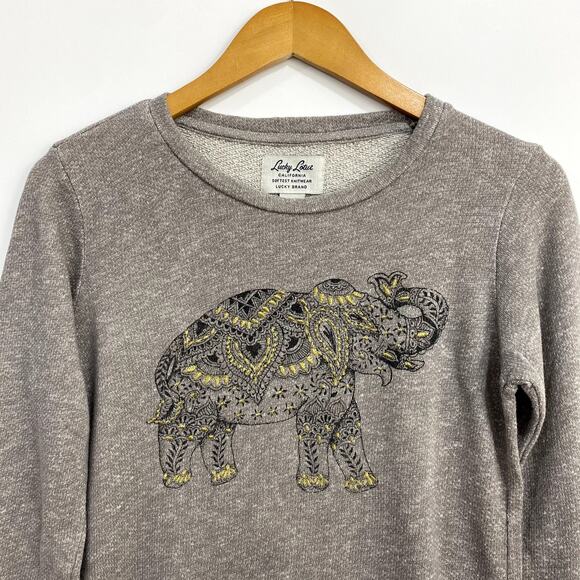 Lucky Brand Sweatshirt Women's Size Small Gray Softest Knitwear Elephant Print - Picture 3 of 8